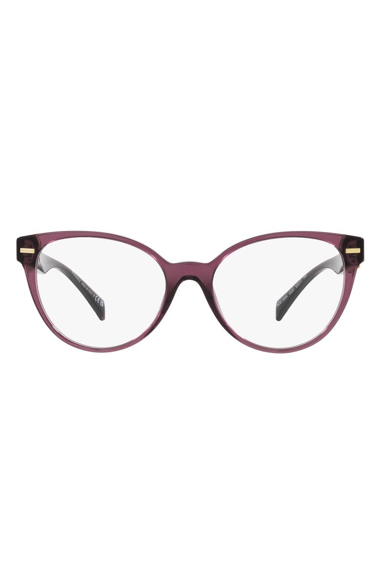 Versace 53mm Cat Eye Optical Glasses, Main, color, Transparent Violet
