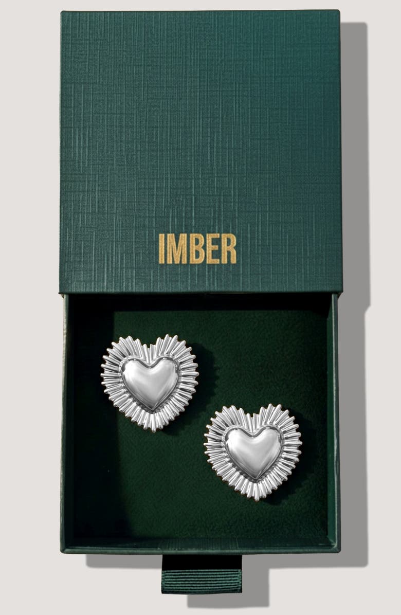 IMBER Oversize Puffy Heart Statement Earrings, Main, color, Silver