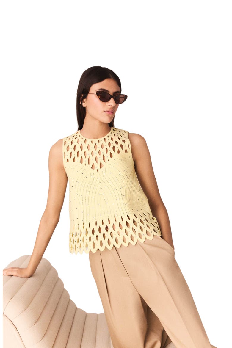 Crochet rhinestone top, Alternate, color, Pale yellow