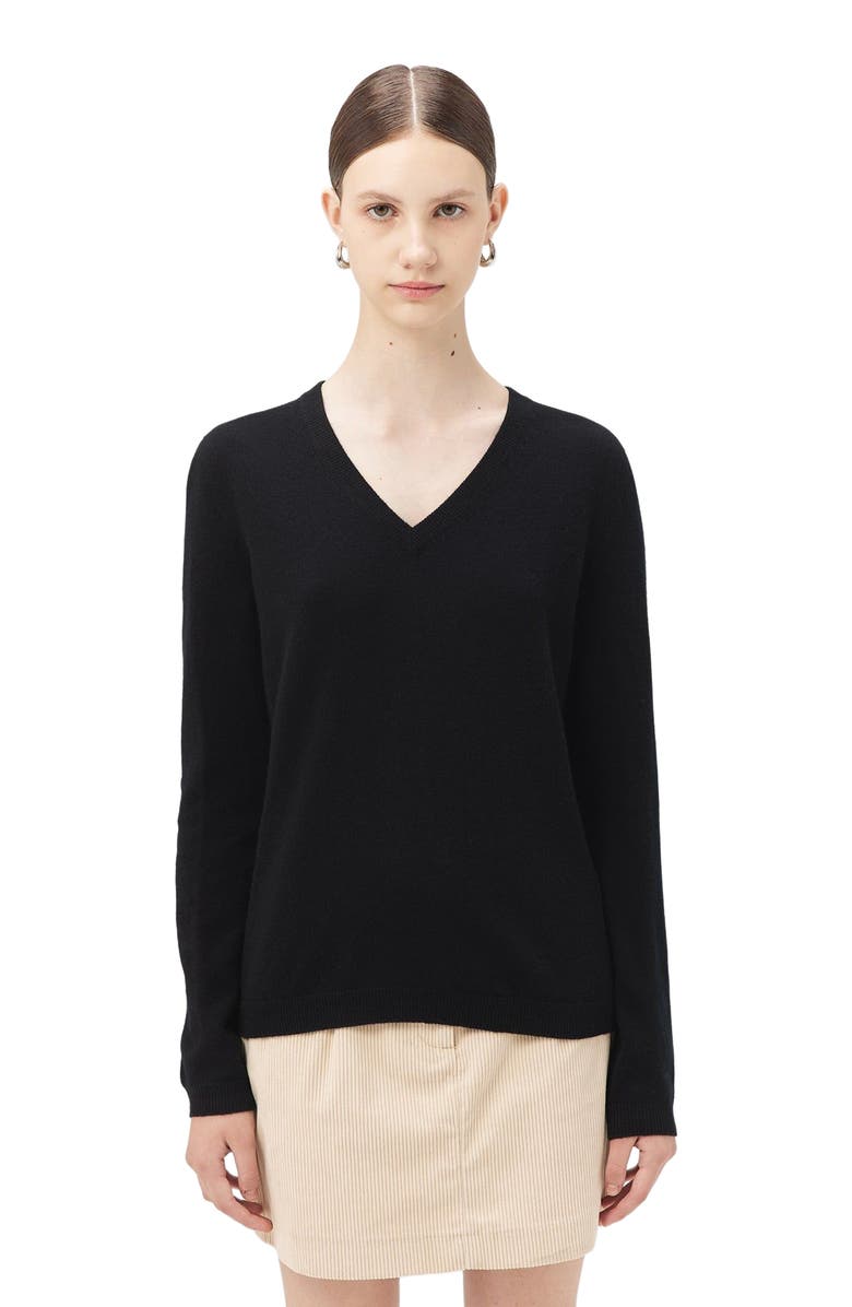 GOBI Mongolian Cashmere Essential Cashmere V-Neck Sweater, Main, color, Black