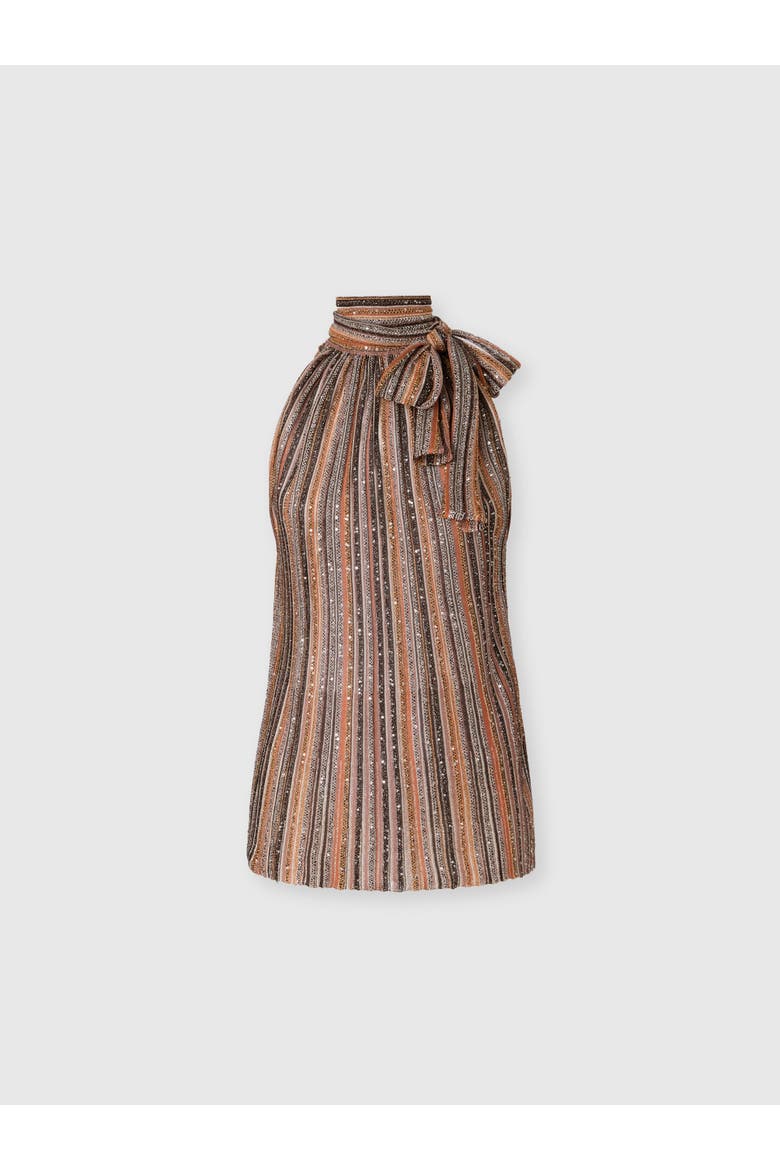 Sleeveless Top In Ribbed Viscose Lamé With Scarf Collar, Main, color, Gold& Beige