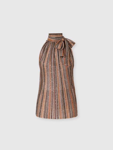 Sleeveless Top In Ribbed Viscose Lamé With Scarf Collar