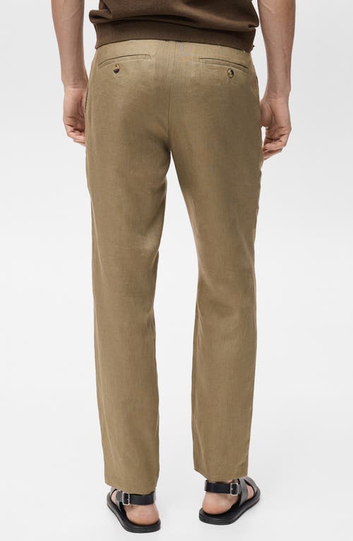 Mango Linen Mix Thin Pinstripe Pants In Khaki