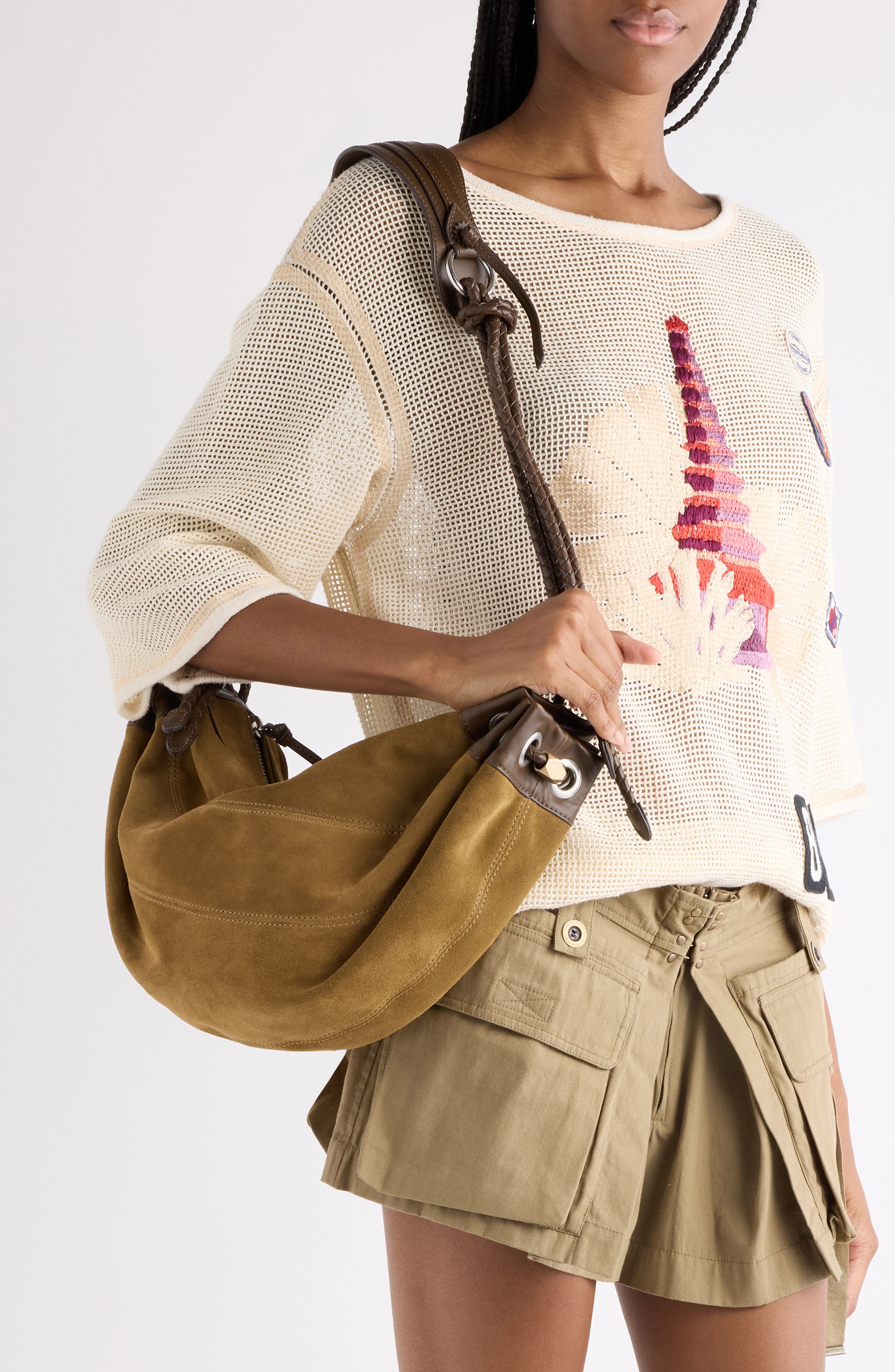 Isabel Marant Medium Maia Suede Shoulder Bag, Alternate, color, Taupe