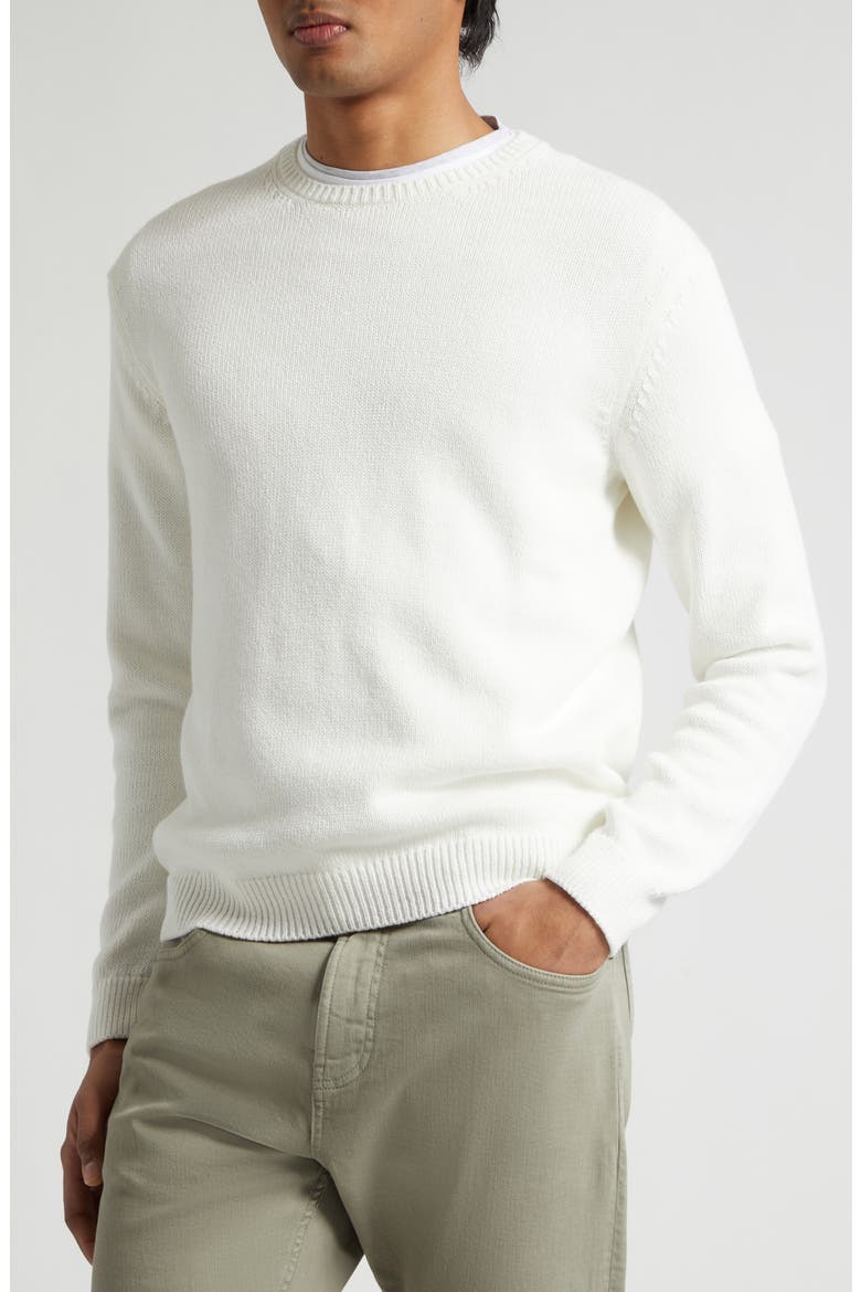 Cotton & Silk Crewneck Sweater, Alternate, color, 01 WHITE
