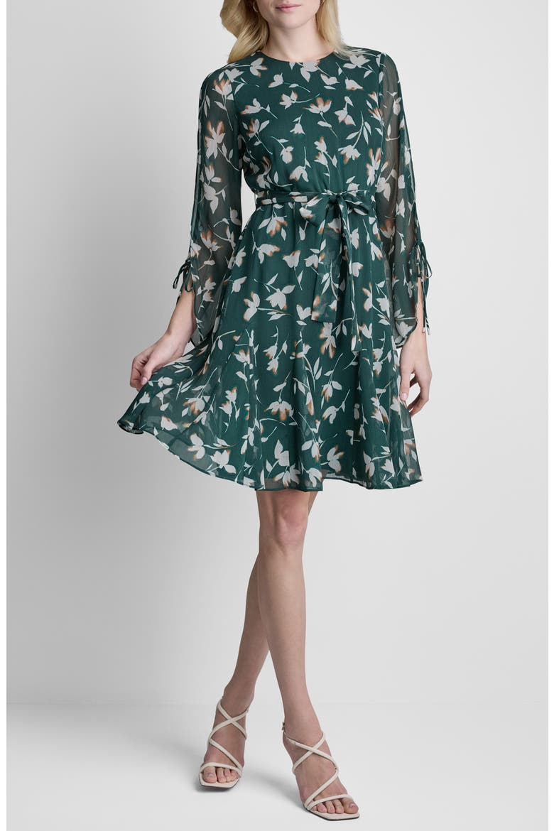 Floral Crinkle Chiffon Dress, Main, color, MALACHITE