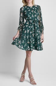 DKNY Floral Crinkle Chiffon Dress
