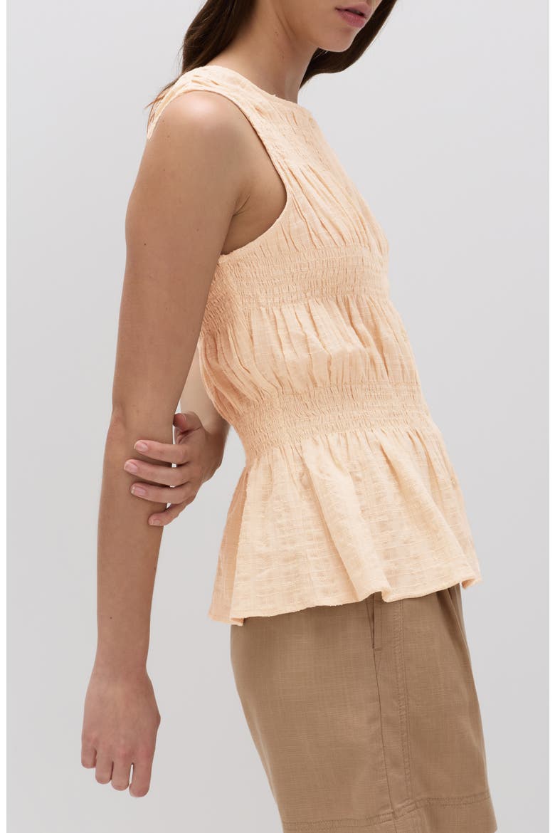 Shirred Button Top, Alternate, color, ECRU BROWN