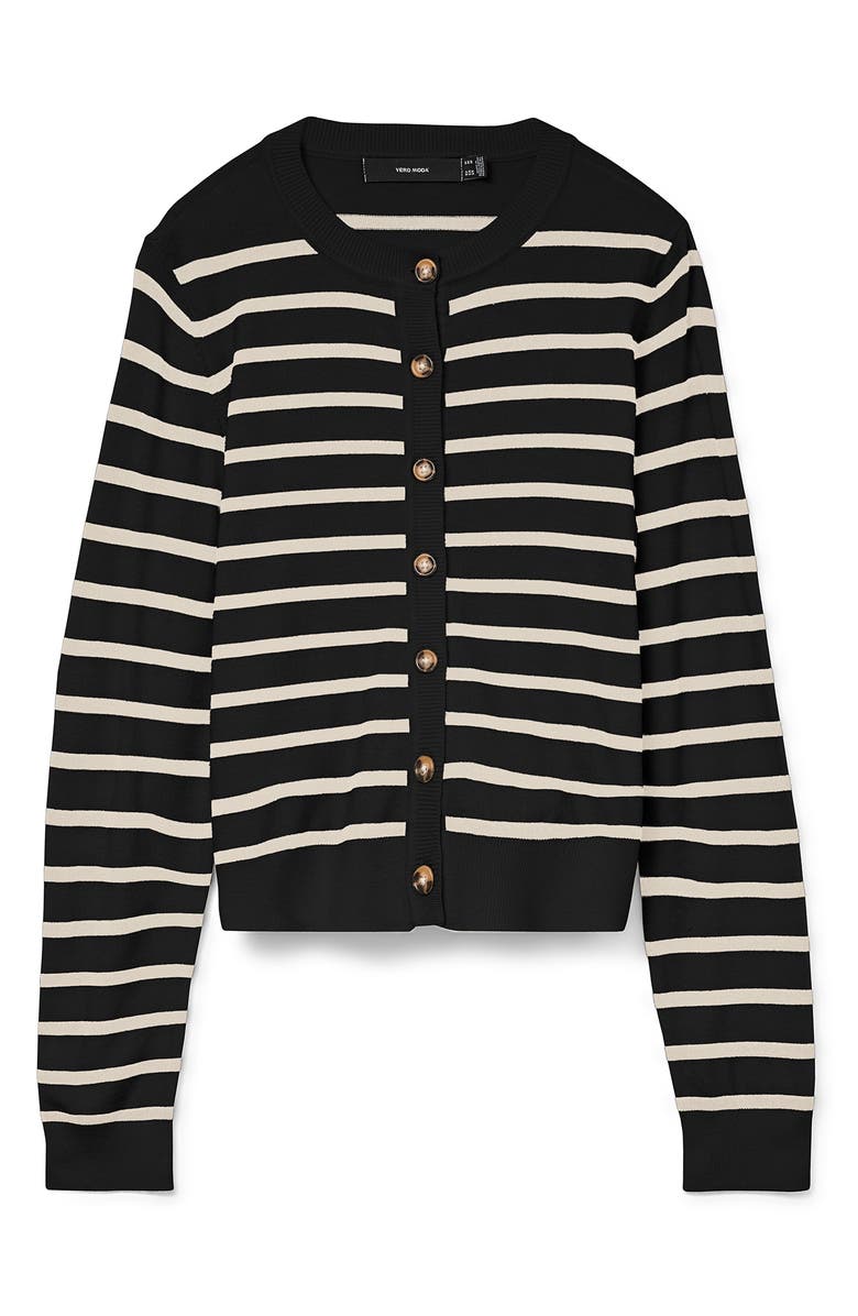 VERO MODA Saba Stripe Crop Cardigan, Alternate, color, Black Stripes/Birch