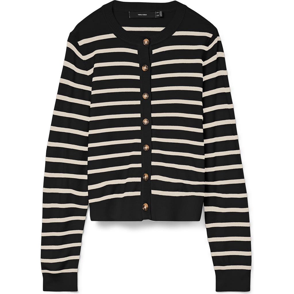 Vero Moda Saba Stripe Crop Cardigan In Black