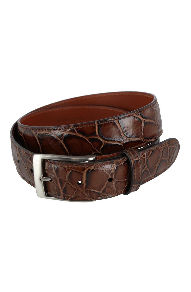 Trafalgar Toby Mock Turtle Embossed Italian Leather 35mm Belt, Main, color, Brown