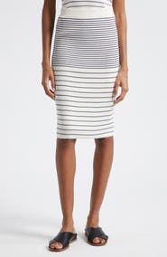 ATM Anthony Thomas Melillo Stripe Cotton & Silk Knit Midi Skirt