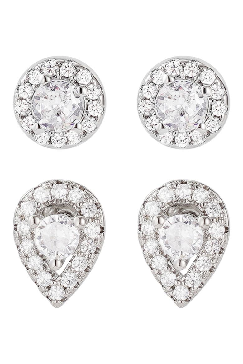Set of 2 Assorted Cubic Zirconia Stud Earrings, Alternate, color, SILVER
