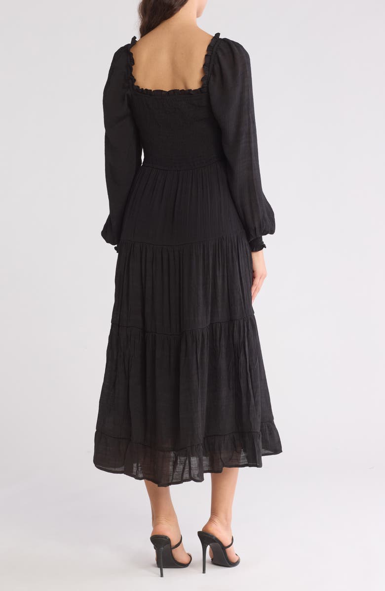 AUGUST SKY Smocked Long Sleeve Tiered Dress, Alternate, color, Black