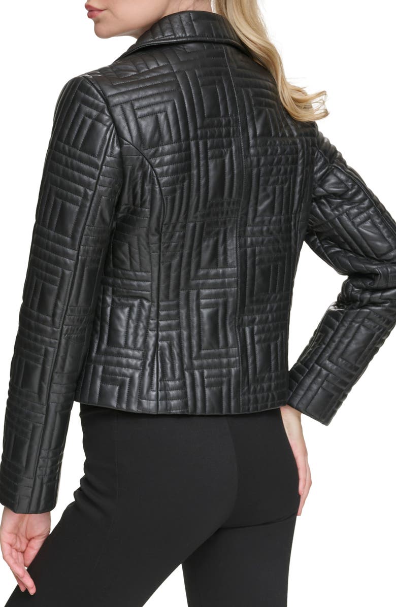 KARL LAGERFELD PARIS Double Quilted Leather Moto Jacket, Alternate, color, 