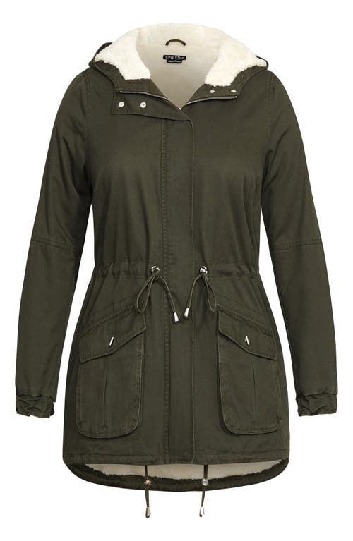 City Chic Explorer Parka With Faux Shearling Lining In Green