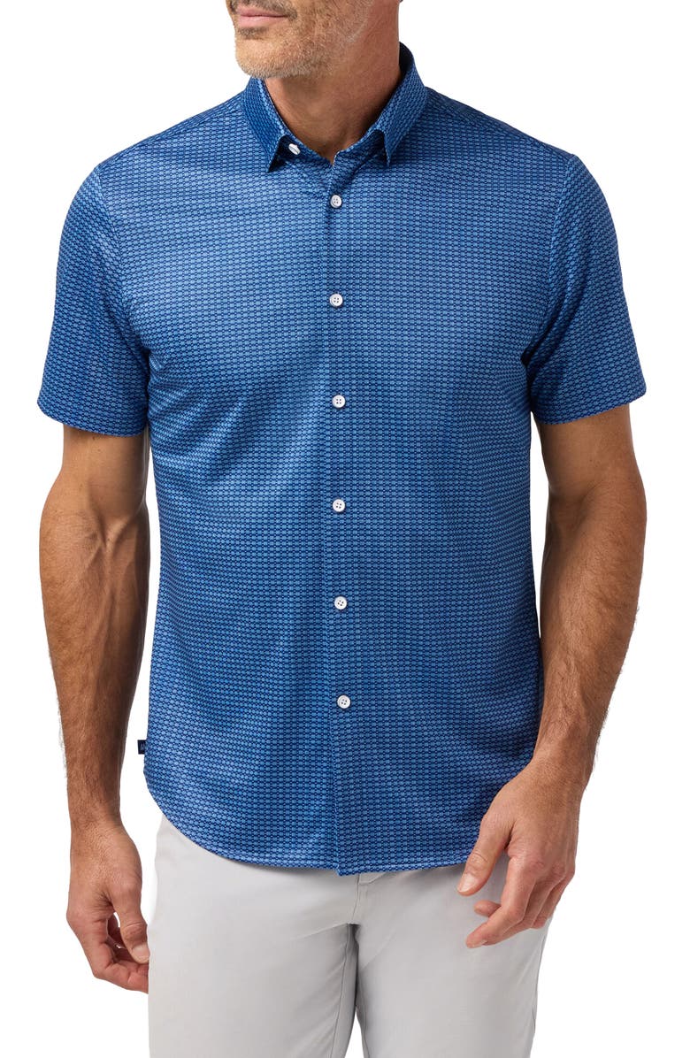 Mizzen+Main Halyard Trim Fit Short Sleeve Performance Button-Up Shirt, Main, color, Cobalt Tonal Woven