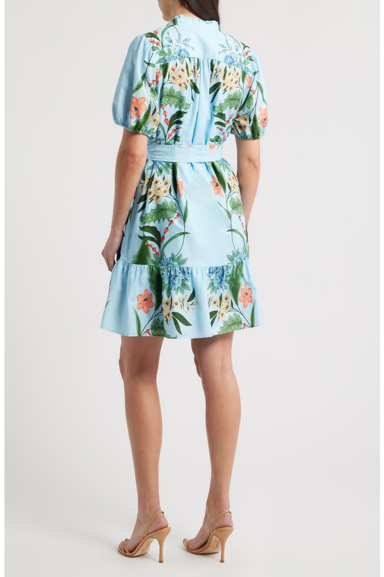 Print Puff Sleeve Tie Waist Dress, Alternate, color, BLUE MULTI