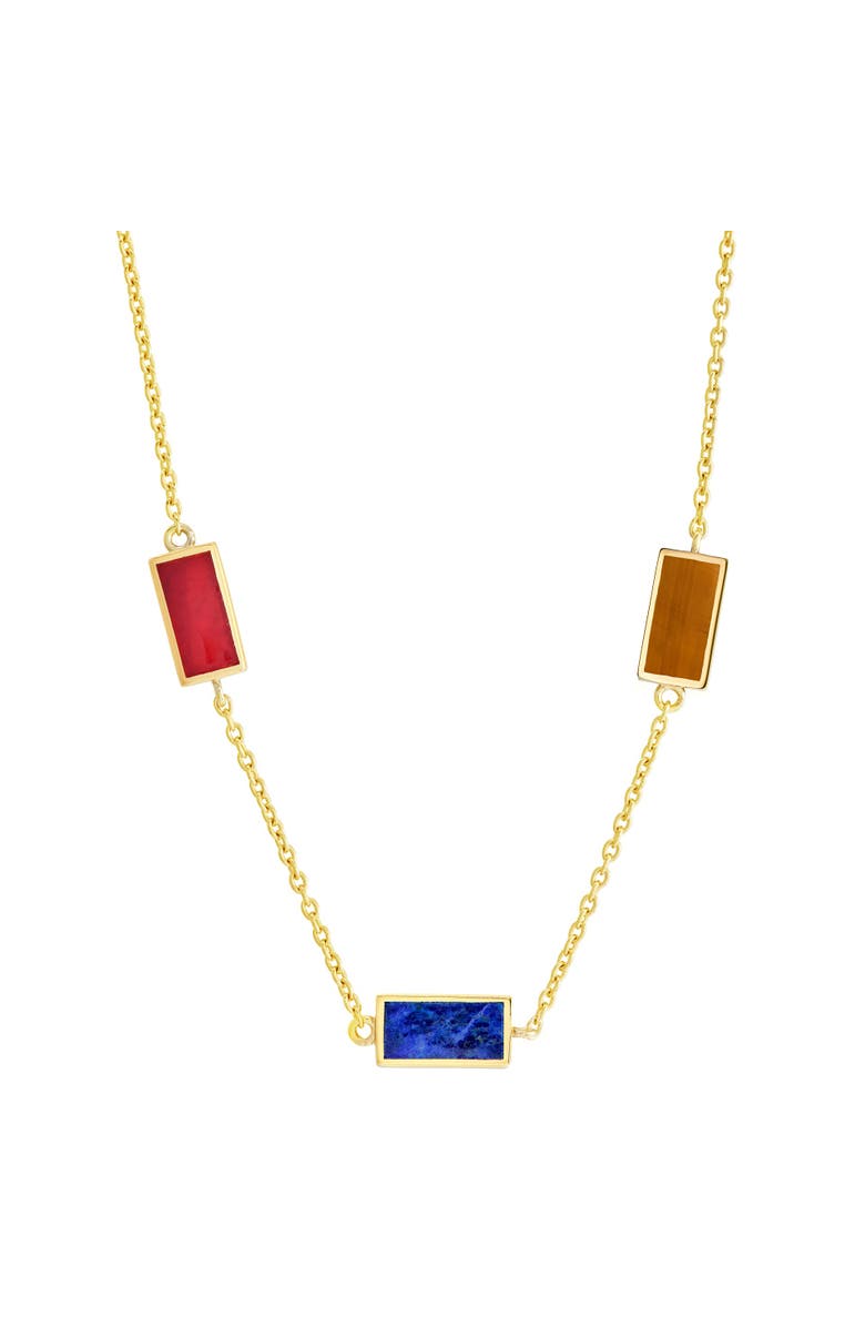 Jan Leslie Multi Gemstone Three Station Rectangle Dash Necklace In Sterling 18K Gold Overlay, Main, color, Multi