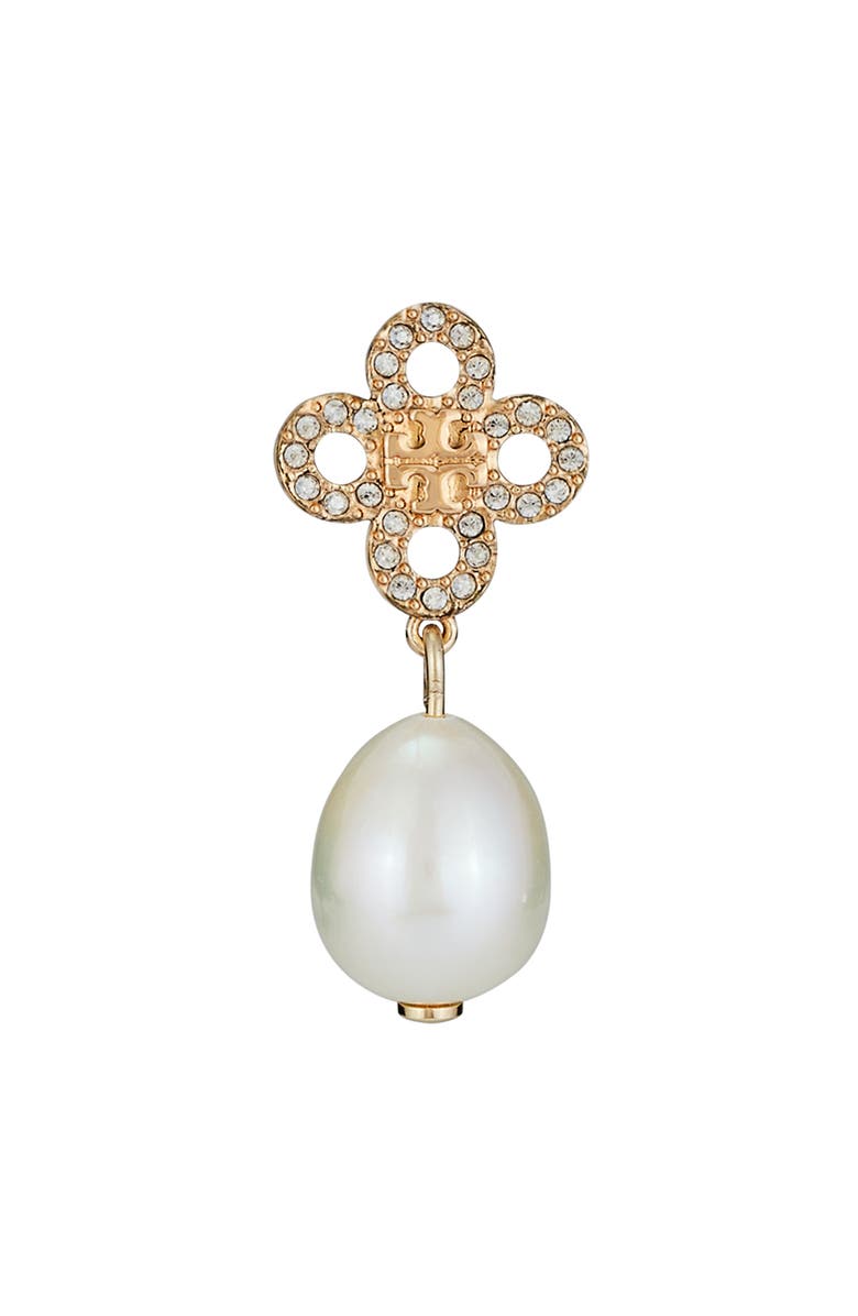 Tory Burch Kira Clover Cultured Pearl Drop Earrings, Alternate, color, 