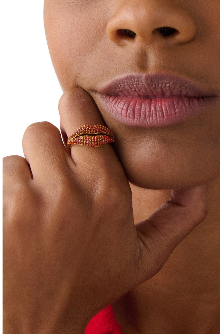 pavé lip statement ring, Alternate, color, RED