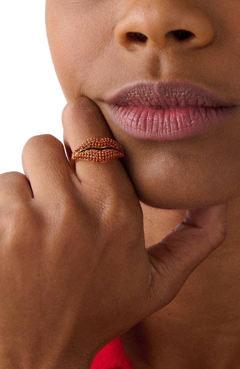 Kate Spade New York pavé lip statement ring, Alternate, color, Red