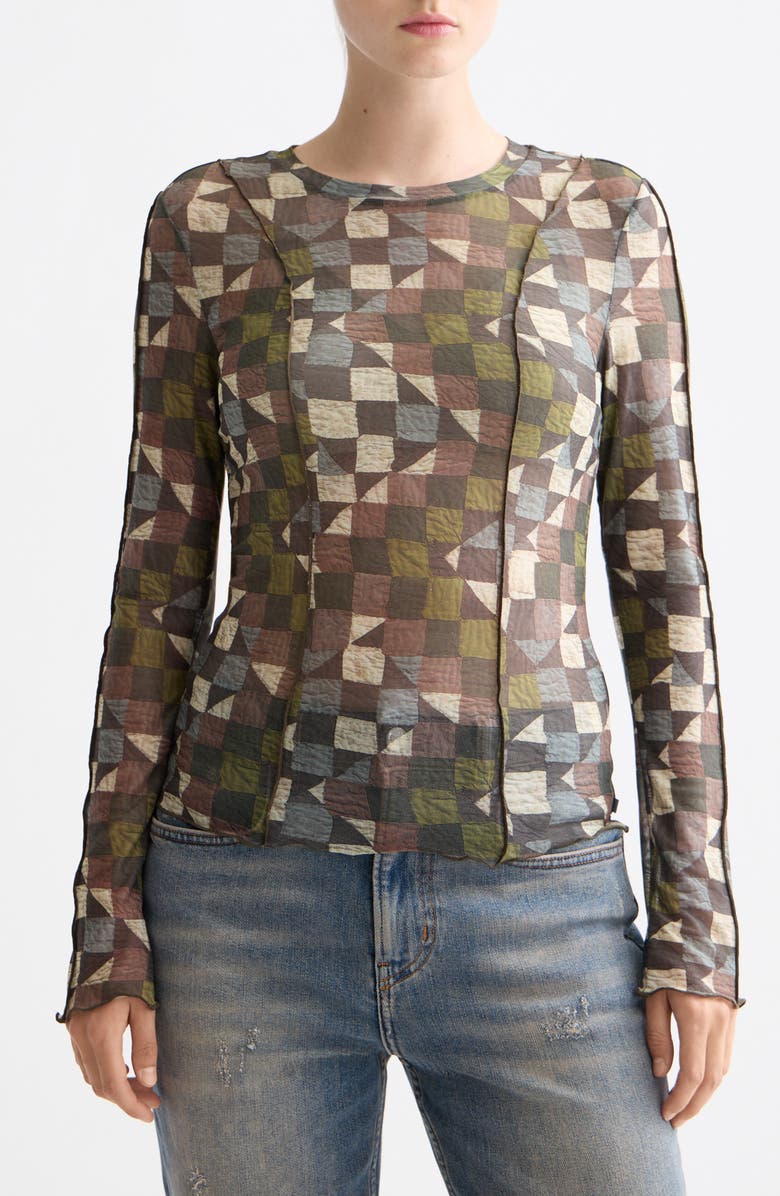 Scotch & Soda Patchwork Print Mesh Top, Main, color, Abstract Mountain