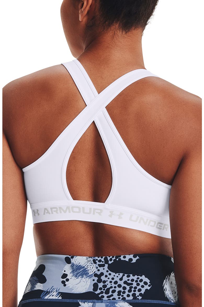 HeatGear® Mid Cross Back Sports Bra, Alternate, color, 100 WHITE