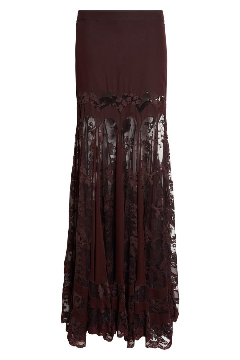 Valiant Panelled Silk & Lace Maxi Skirt, Main, color, CHOCOLATE
