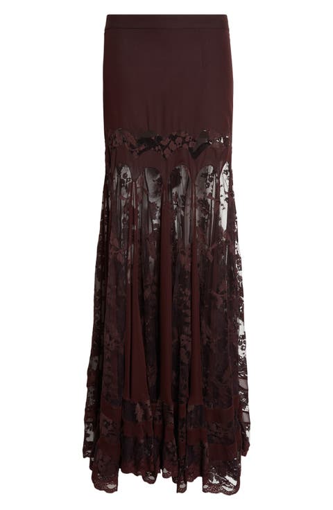 Valiant Panelled Silk & Lace Maxi Skirt