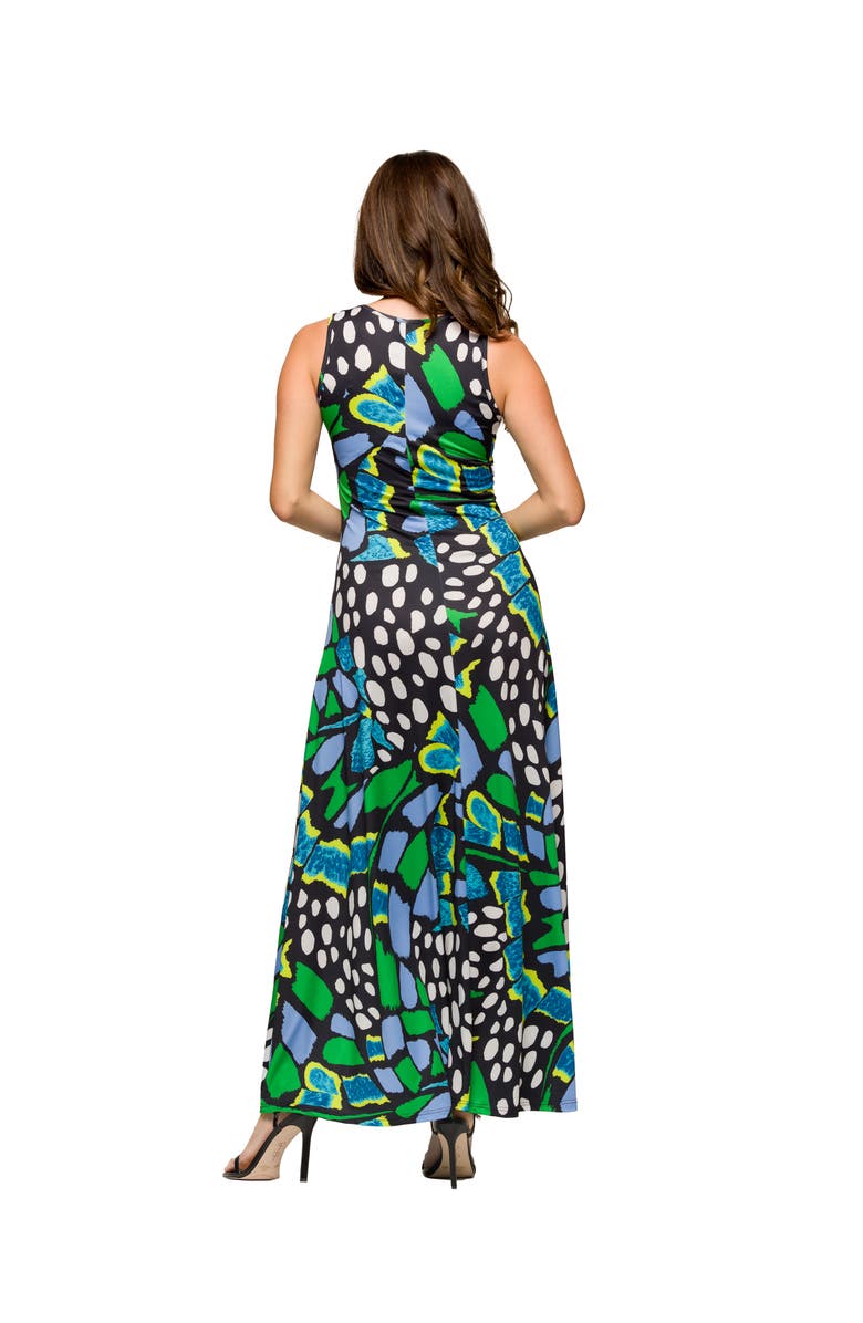 24seven Comfort Apparel Maternity Blue Butterfly Print Scoop Neck A-Line Sleeveless Maxi Dress, Alternate, color, Blue Multi