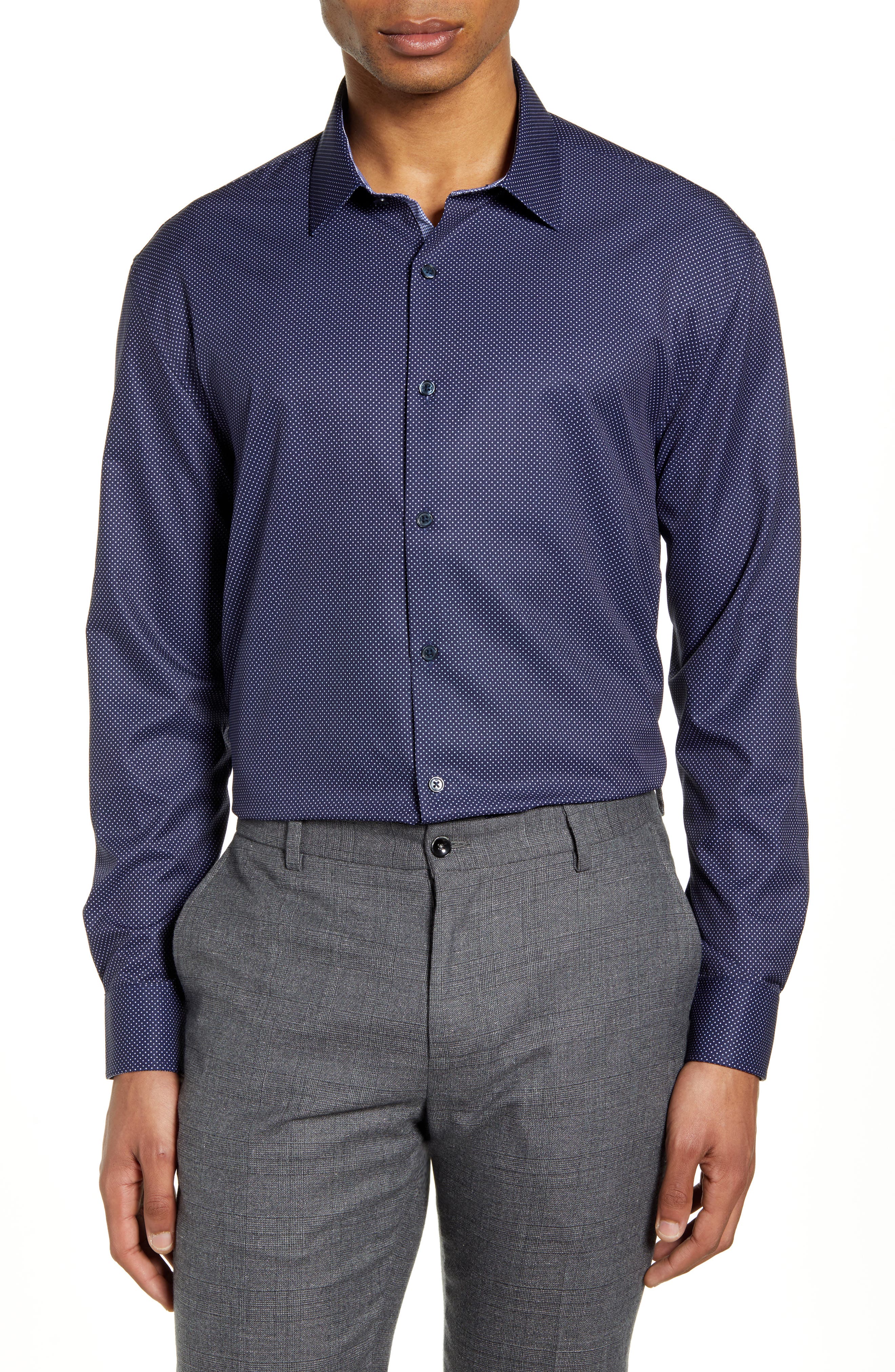Slim Fit Performance Stretch Dot Dress Shirt