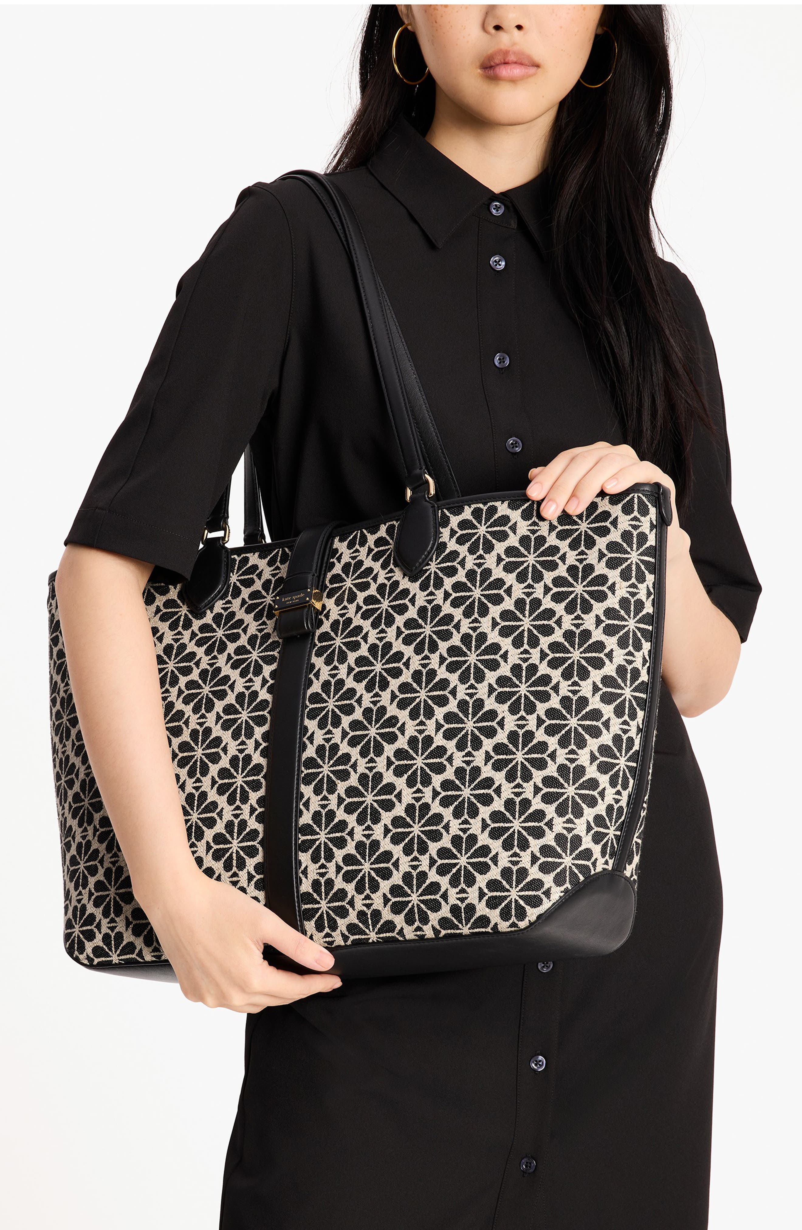large spade floral jacquard tote, Alternate, color, SAND MULTI