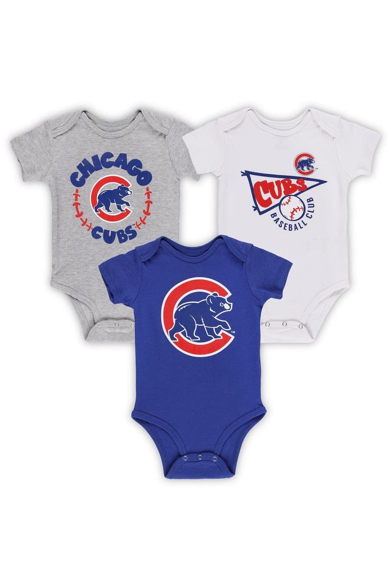 Infant Royal/White/Heather Gray Chicago Cubs Biggest Little Fan 3-Pack Bodysuit Set, Main, color, Royal
