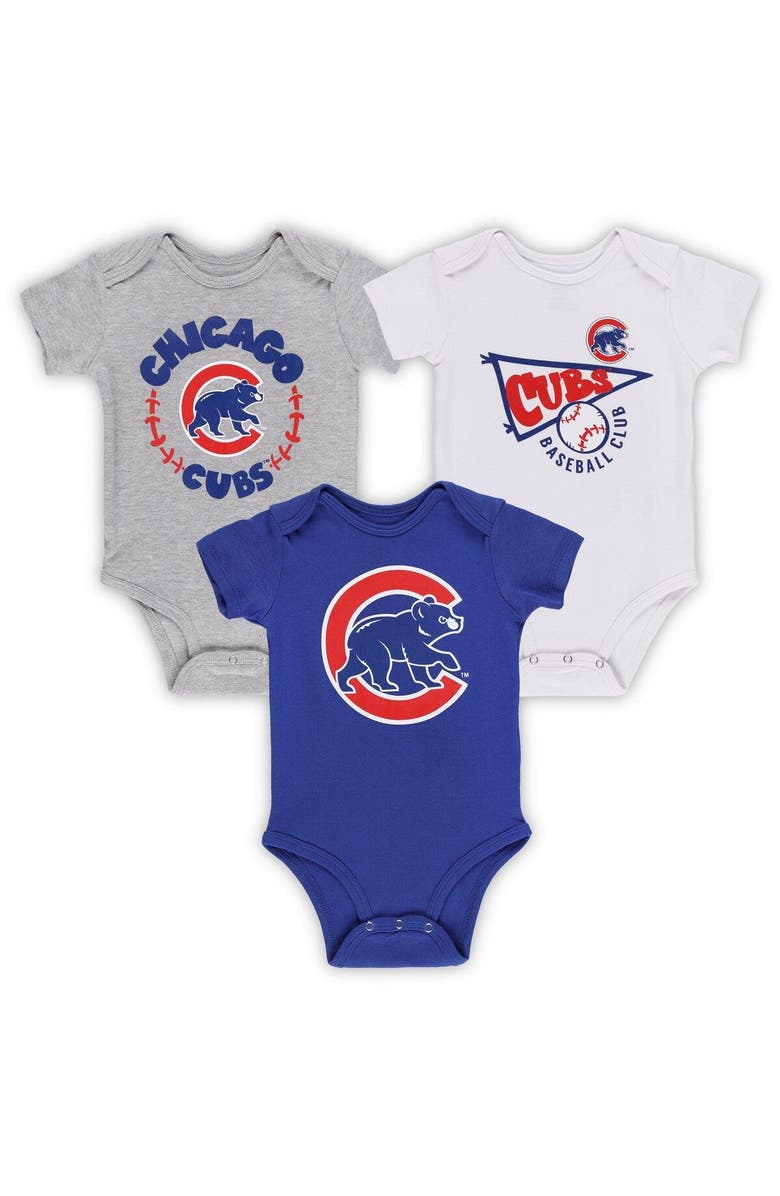 Outerstuff Infant Royal/White/Heather Gray Chicago Cubs Biggest Little Fan 3-Pack Bodysuit Set, Main, color, Royal