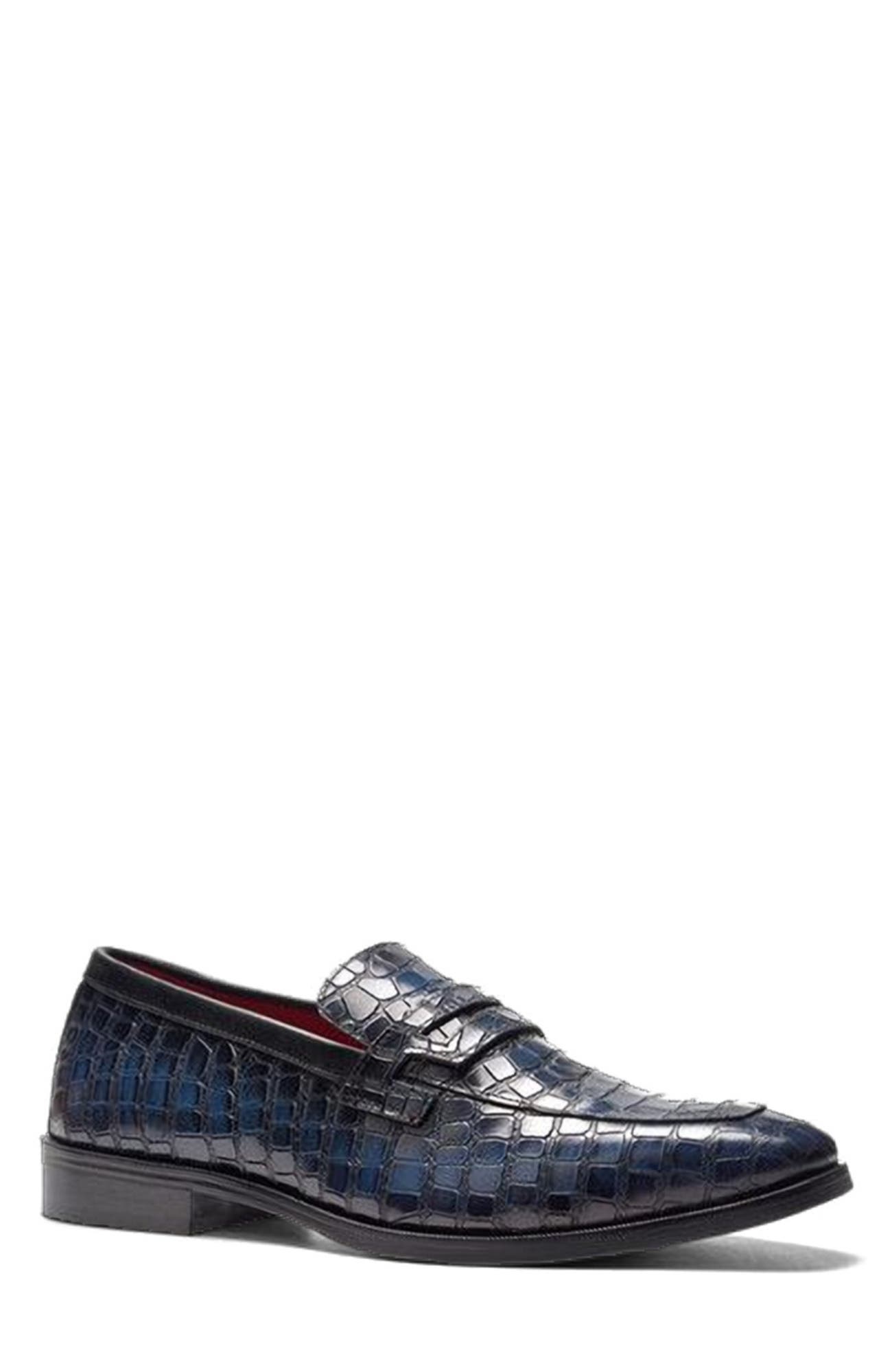 Nocturne Penny Loafer, Alternate, color, Navy Croco Print