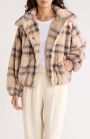 Democracy Plaid Faux Fur Bomber Jacket