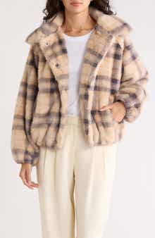 Democracy Plaid Faux Fur Bomber Jacket