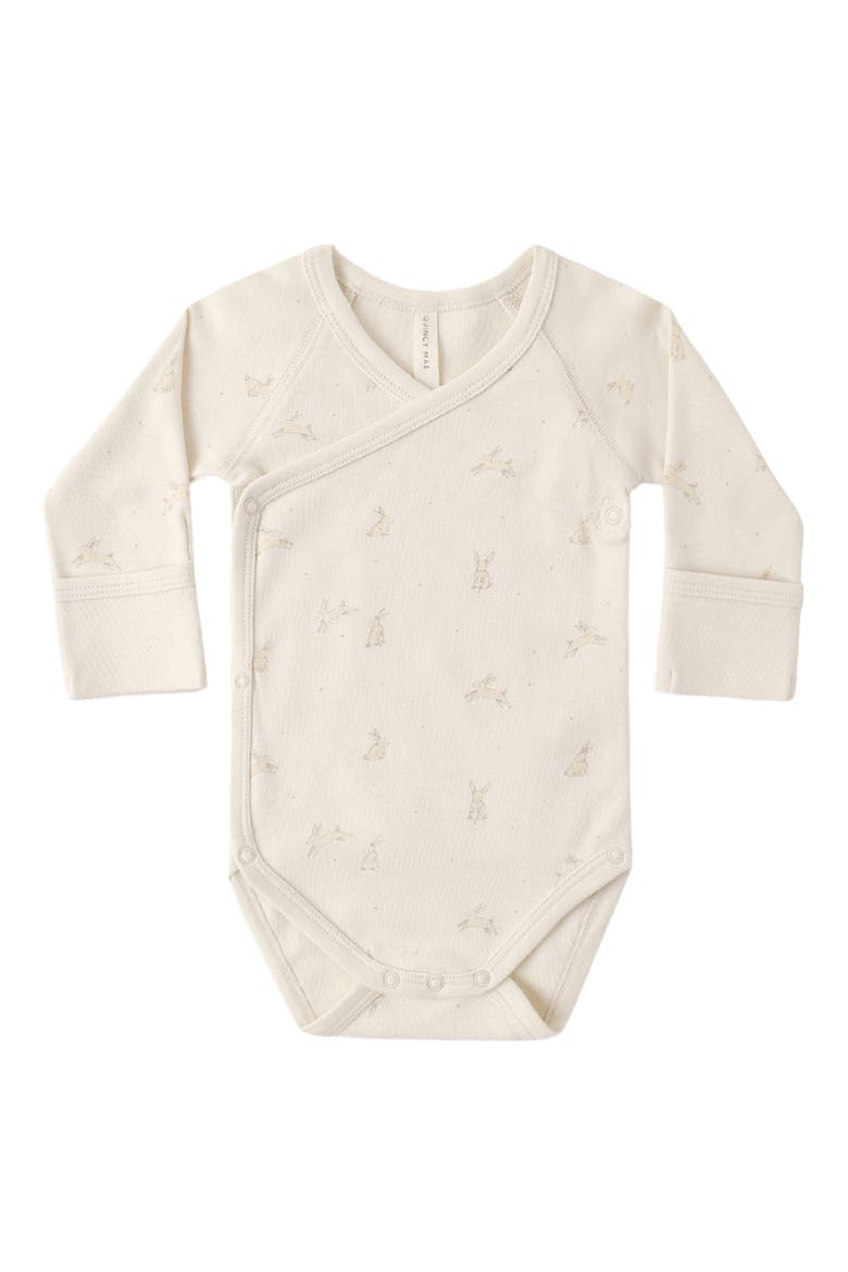 Bunny Print Long Sleeve Bodysuit, Alternate, color, NATURAL