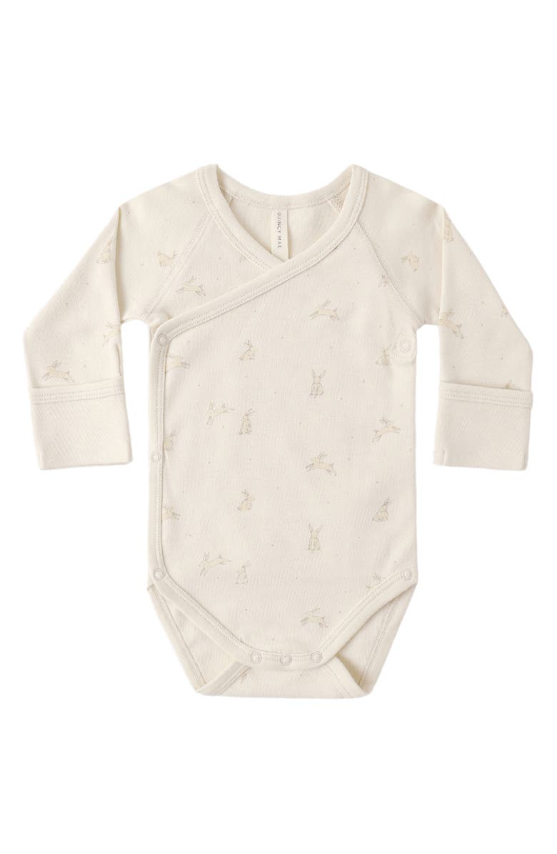 QUINCY MAE Bunny Print Long Sleeve Bodysuit, Alternate, color, Natural