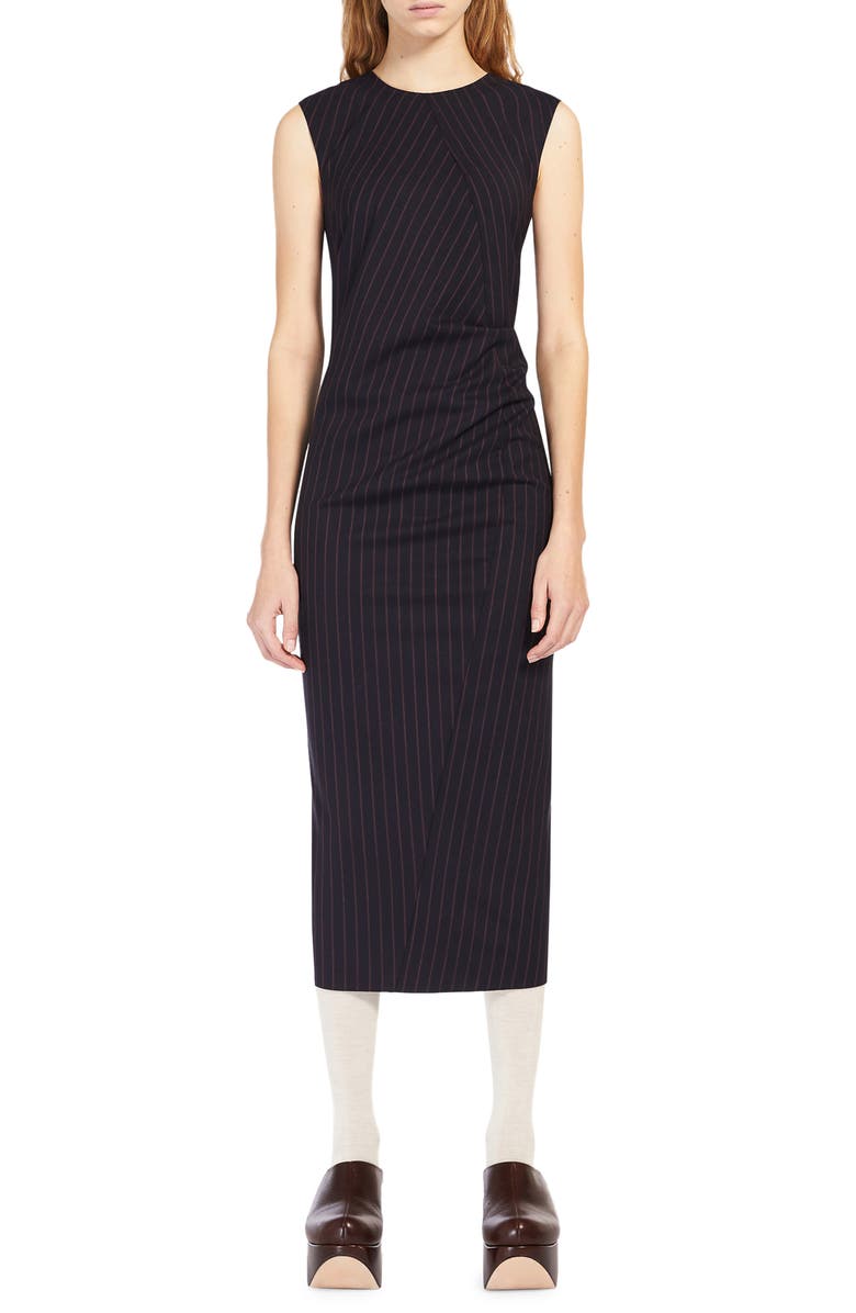 SPORTMAX Sidra Asymmetric Pinstripe Stretch Wool Sheath Dress, Main, color, 