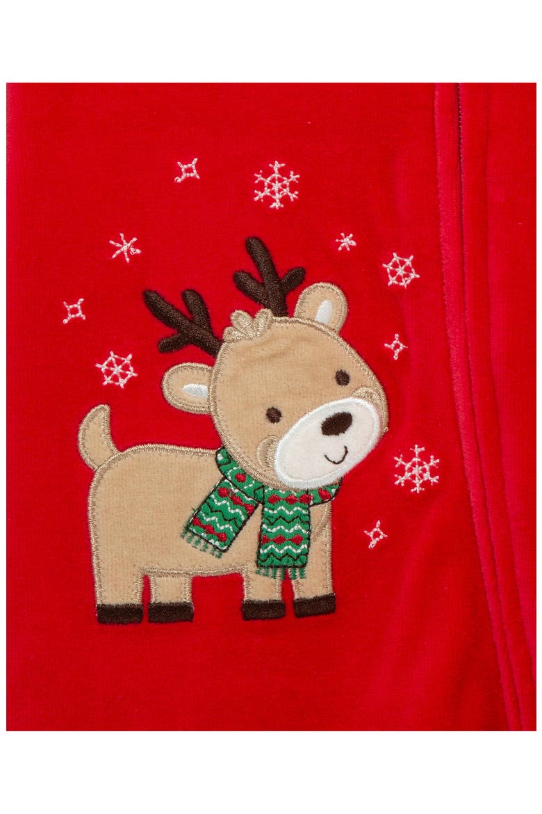 My First Christmas Reindeer Velour Footie, Alternate, color, RED