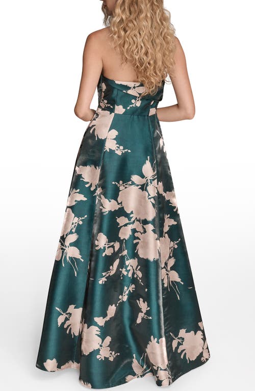 Donna Karan New York Floral Print Strapless Satin Gown In Multi