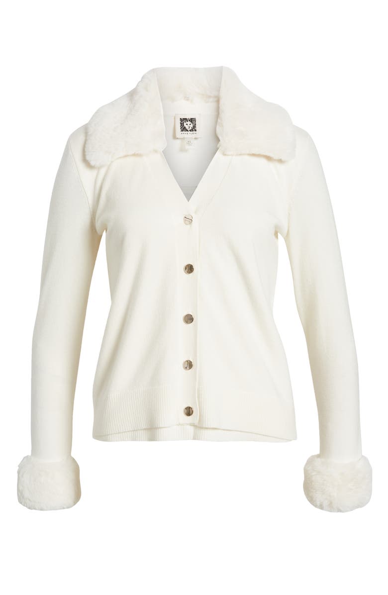 Anne Klein Faux Fur Trim Cardigan, Alternate, color, 