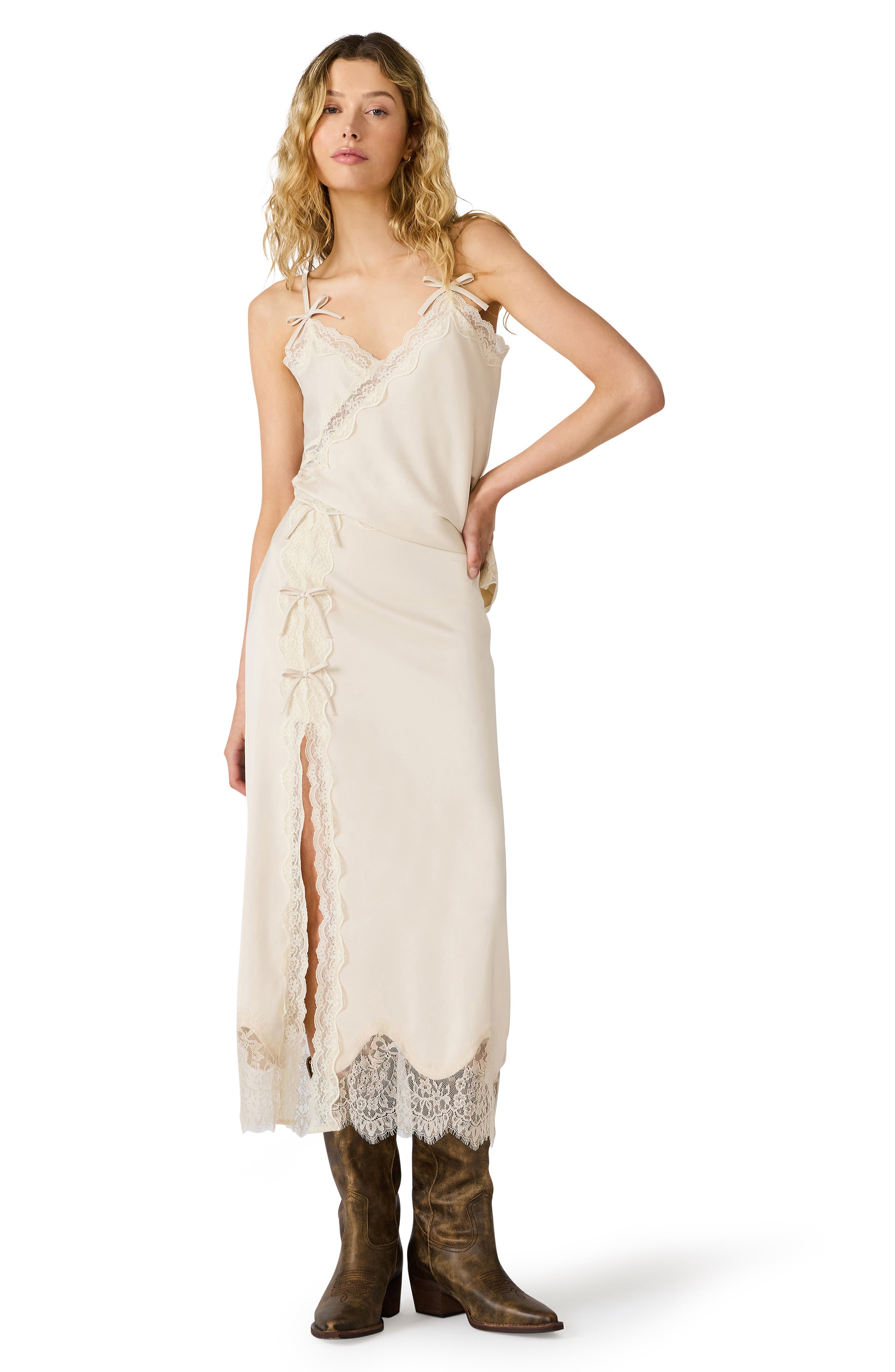 Steve Madden Lissandra Lace Trim Satin Maxi Skirt (Women) | Nordstrom