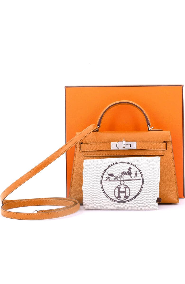 Pre-Owned Hermes Kelly Mini II Bag Verso Chevre Mysore with Palladium Hardware 20, Alternate, color, Verso - Apricot/Cuivre