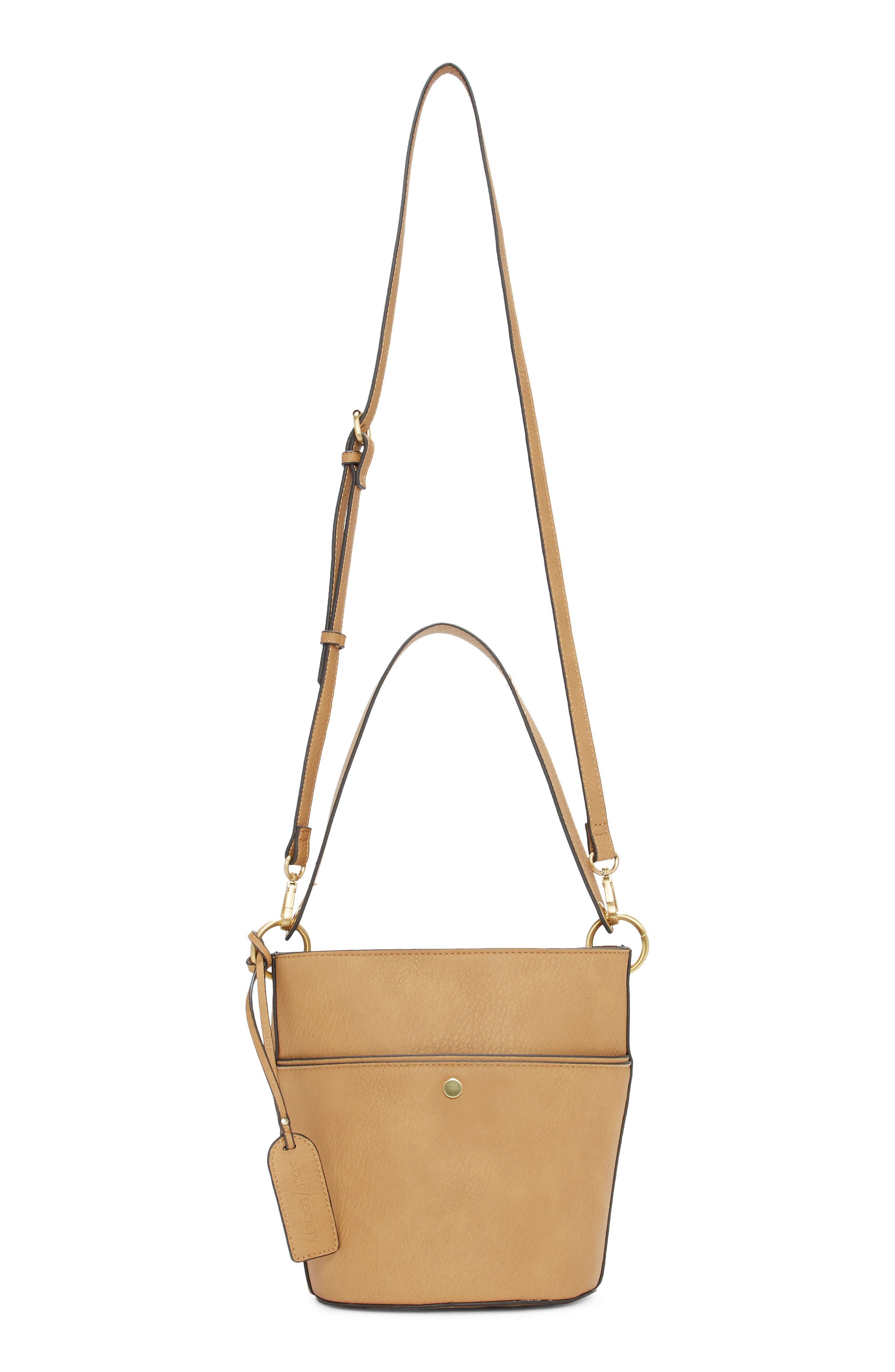 Faux Leather Bucket Bag, Alternate, color, DARK CAMEL