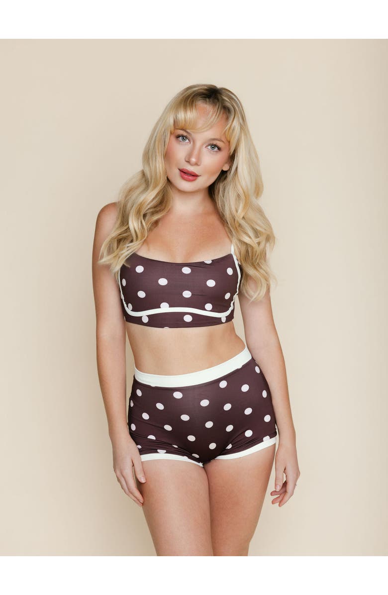 Kitty and Vibe Bandeau With Piping Bikini Top, Main, color, Brandy