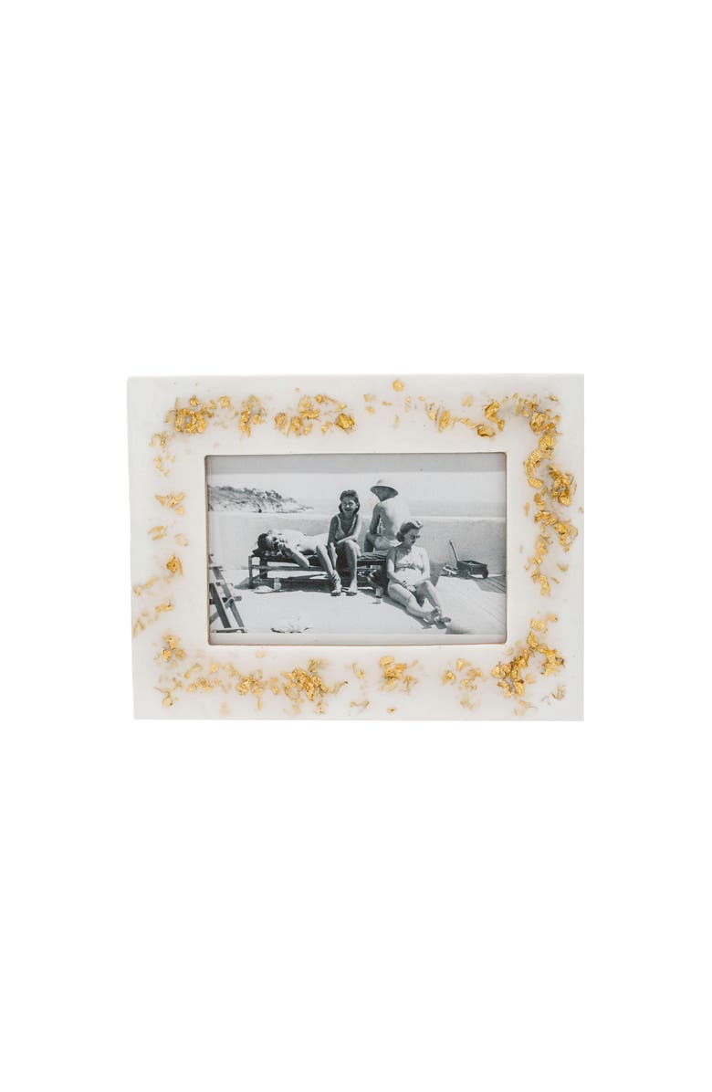 Foreside Home and Garden 4x6 Gold Flake Resin Photo Picture Mango Wood Frame w/ Glass Pane, Main, color, Gold