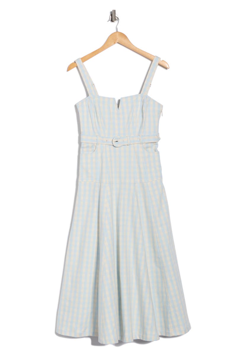 Cinq à Sept Tina Gingham Belted Denim Sundress, Alternate, color, Morning Sky/ Light Plaster